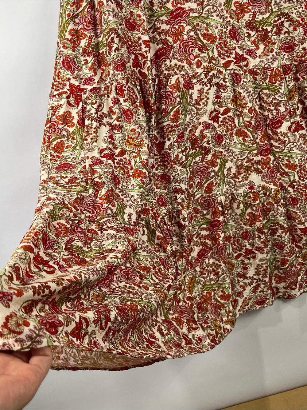 GiGiO Boho Paisley Floral Tiered Dress Puff Sleeve Pockets L - Picture 8 of 12
